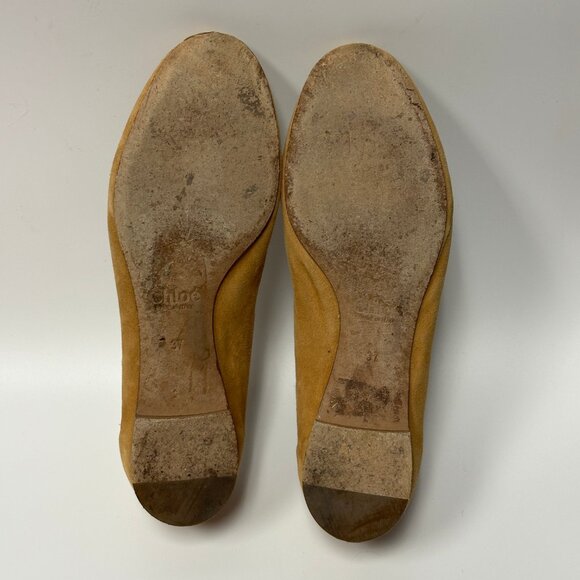 Chloé Women's Lauren Scalloped Suede Leather Camel Tan Ballet Flats Size 37 - Picture 8 of 9